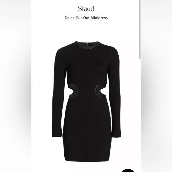 staud black cut out dress NWT $375 Womens Staud Cut Out Black Halter Dress sz L Buttons Fitted